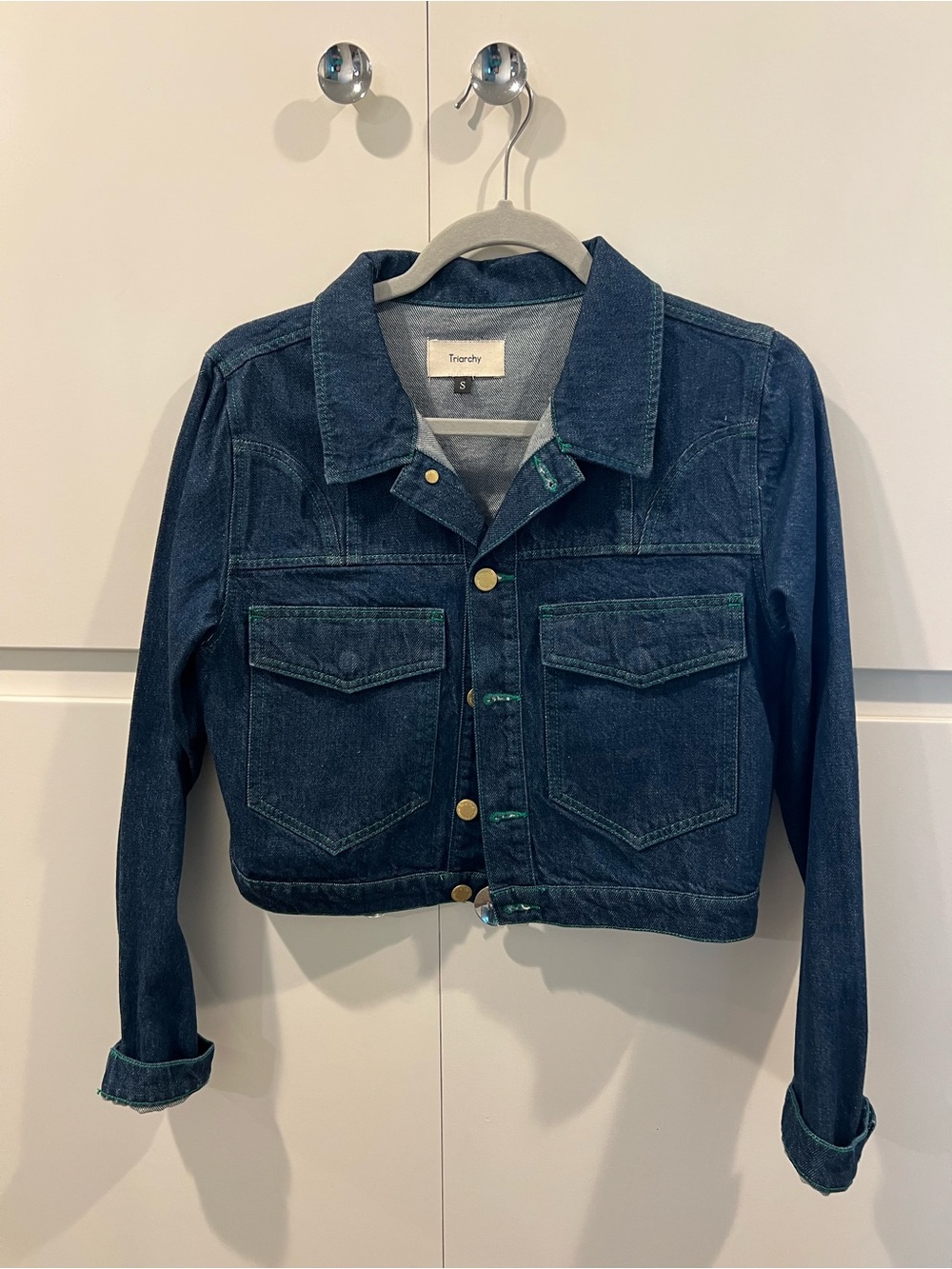 Dark Blue Cropped Denim Jacket - Women